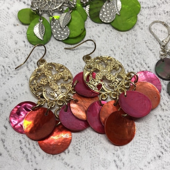 BUNDLE lot 3 shell + abalone bead earrings coastal beach boho colorful dangle. - Picture 2 of 5